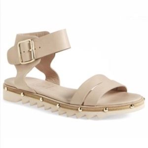 AGL Tan Leather Studded Sandal
